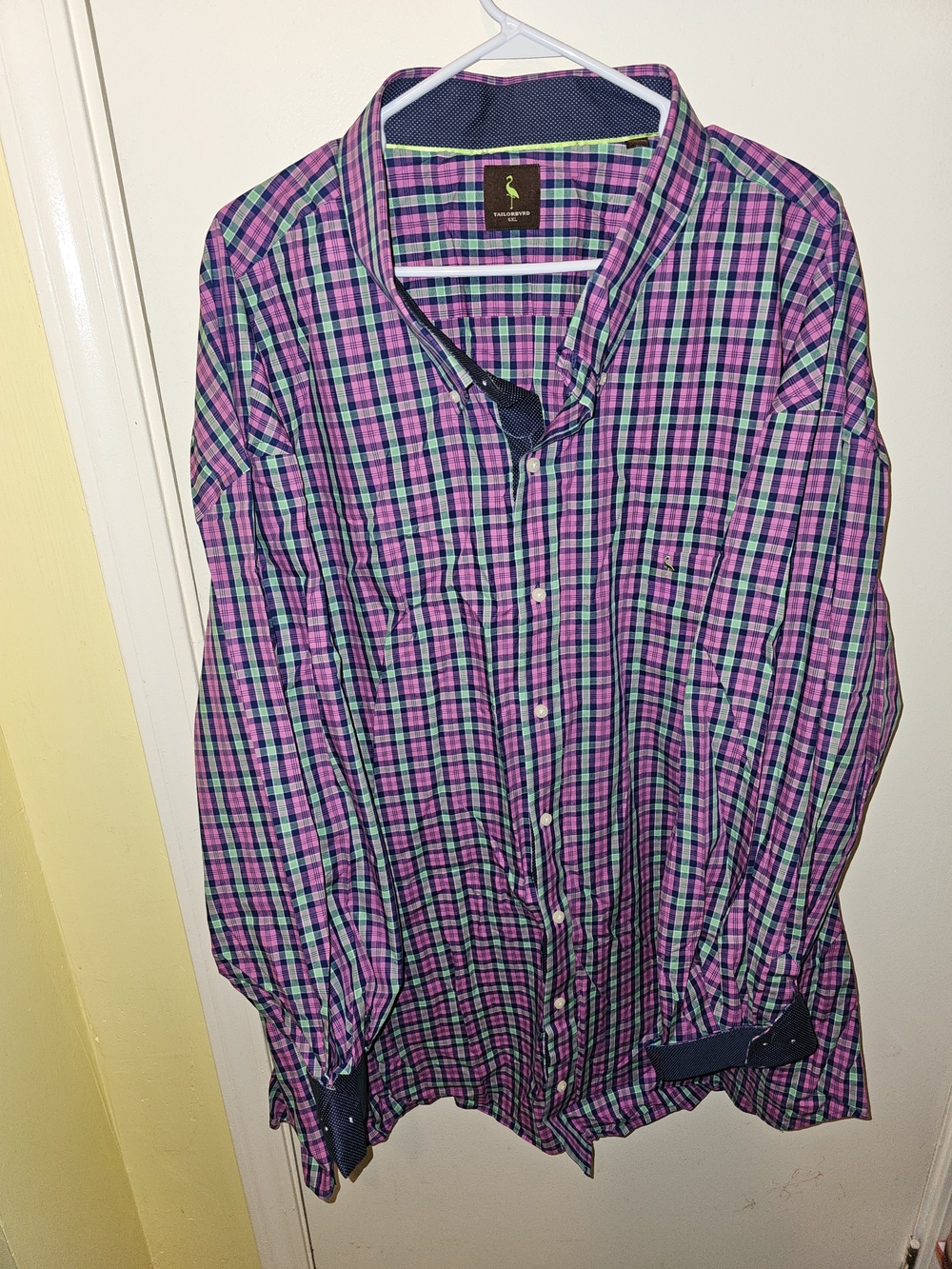 Tailorbyrd Men's Pink and Blue Plaid Button-Up Shirt